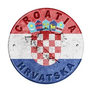 Croatia Flag Button with Map, Retro Style