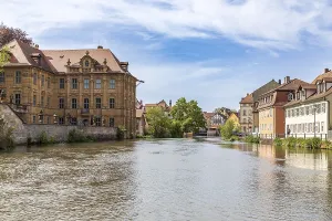 Crossing the Regnitz with the Don Bosco ferry between lock 100 and Stephansberg