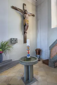 Crucifix and baptismal font