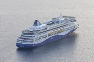 Cruise ship in the archipelago of Santorini