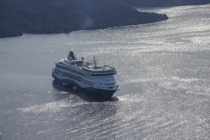 Cruise ship in the archipelago of Santorini