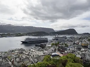 Two cruise ships moored off the harbour town of Alesund in Norway<br> Two cruise ships moored off the harbour town of