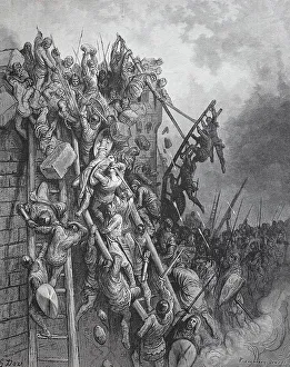 The Crusaders attack with scaling ladders to the walls of Wieselburg and are repulsed with heavy losses