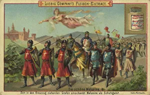 The crusading count is surrounded by Melusine as a protective spirit