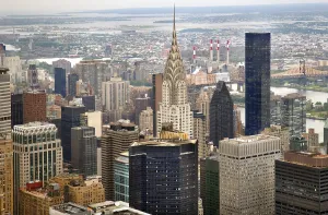 Crysler Buiding with view from the Empire State Building in the rain