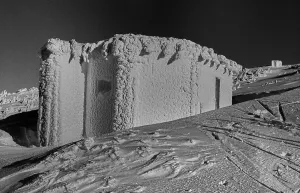 CSSR, KrkonoTe, 29. 12. 1986, old (snow-covered) bunker from the Second World War (Schneider line)