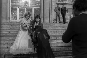 CSSR, Liberec, 29. 12. 1987, bridal couple with well-wisher