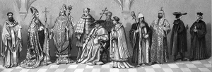 Cultural history of religion, from left: priest of old Byzantium