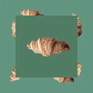 Curd mini croissants on green background seamless pattern