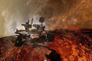 Curiosity rover exploring the surface of Mars