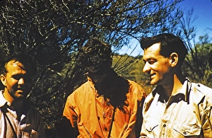 Curtin Springs? Expedition from Melbourne Grammar School, Northern Territory, Australia 1956 three men thought to be at Curtin Springs, possibly Len Tuit (right) ?