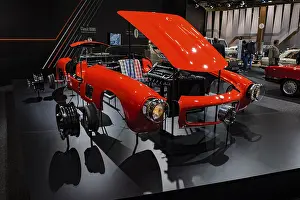 Cutaway model in the style of technical exploded view of vintage historic sports car Mercedes-Benz 300 SL Gullwing