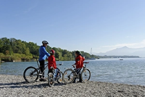 Cyclists, cycling tour at lake Chiemsee