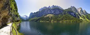 Framed Print : Dachstein massif, hiking trail at the Gosausee with view to the Gosaukamm and Dachstein