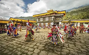 Category Buddhism Prints: Dancer at Mask Dance, Religious Tsechu Monastery Festival