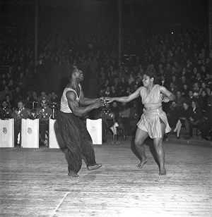 Dancing in the 1940s. Performance dancers on the dance floor at a show where dancing and acting is combined