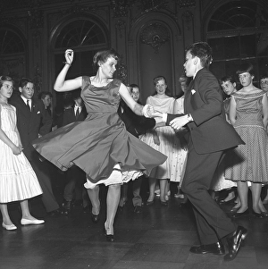 Dancing in the 1950s. A young couple is dancing and moving to the music. Sweden Photo Kristoffersson. Ref CC22-8