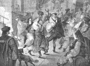 Dancing at a carnival in a village inn