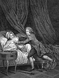 Dangerous intimacy, French copper engraving by Nerbe