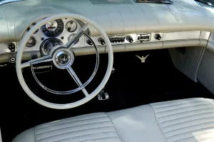 Dashboard and cockpit of a 1951 Ford at a Classic Car Show in Belvidere