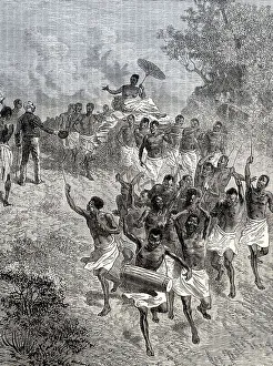 David Livingstone watching the state procession of the wife of Chief Cazembe