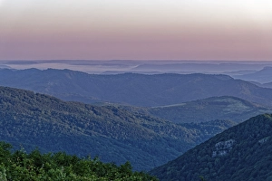 Daybreak over the mountain landscape of the Balkan Mountains