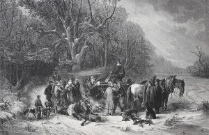 After the day's hunting, the hunt is loaded onto a carriage