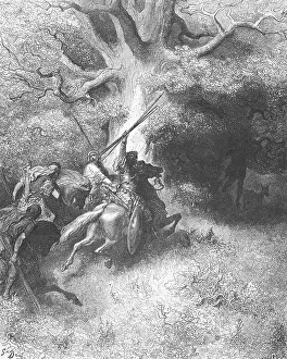 The death of Absalom, Absalom caught his head between branches and hangs firmly between heaven and earth