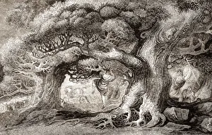 The death of Absalom, hanging from a tree by his hair