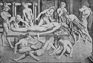 The death of the hero, copper engraving after a painting by Mantegna