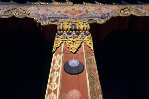 Decorations of a column in a Bhutanese dzong