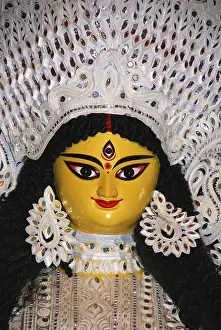 Category Historic EN Prints: Decorative Durga clay model showing third eye open on Durga puja