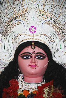 Category Historic EN Prints: Decorative Durga clay model showing third eye open on Durga puja