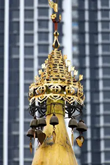 Decorative golden turret in a Buddhist monastery Dhammikarama Burmese Temple Penang