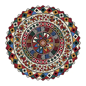 Decorative round tribal design element over white background