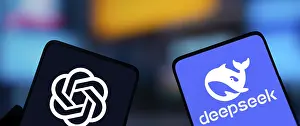 Deepseek AI and ChatGPT AI logo is displayed on smartphone