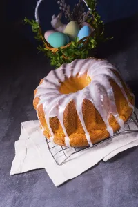 Delicious Easter sand cake with white cake icing