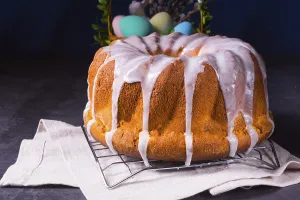 Delicious Easter sand cake with white cake icing