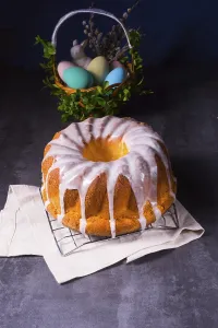 Delicious Easter sand cake with white cake icing