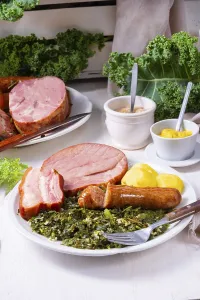 A delicious real Oldenburg kale with peeled sausage