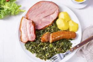 A delicious real Oldenburg kale with peeled sausage