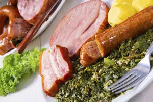 A delicious real Oldenburg kale with peeled sausage