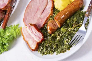 A delicious real Oldenburg kale with peeled sausage