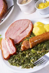 A delicious real Oldenburg kale with peeled sausage