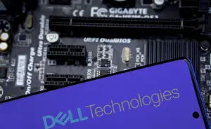 Category Historic EN Prints: Dell company logo displayed on mobile phone