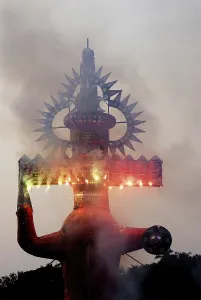 Demon Ravana face with firework on Dussera dusera Festival