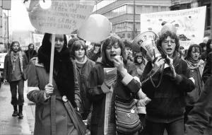 Demonstration by woman and men on International Women's Day