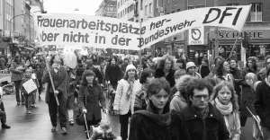 Demonstration by woman and men on International Women's Day