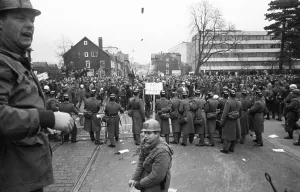 Several hundred demonstrators, among them many young people