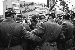 Several hundred demonstrators, among them many young people